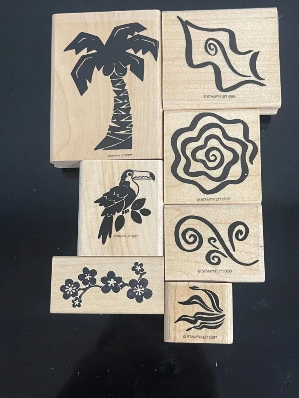 Vintage Stampin' Up Tropical Floral Rubber Stamp Lot 7 Pc